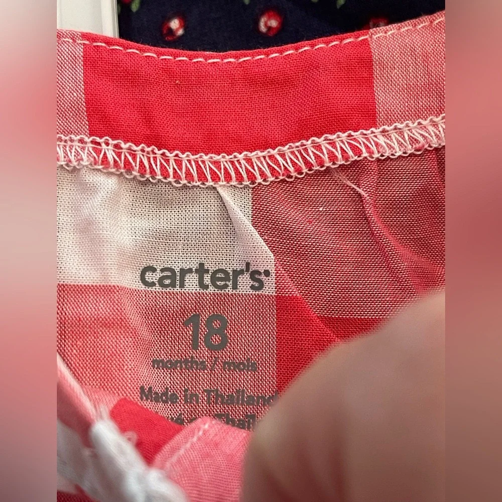 🆕Carters‎ NWT 3 piece girls summer set-size 18 mos-red gingham shorts bodysuit